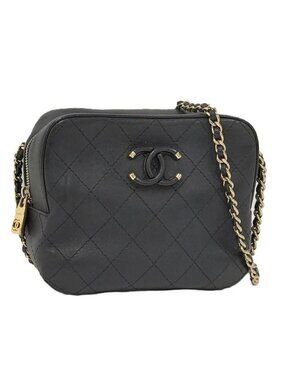 Chanel Camera Shoulder Bag CC Quilted Lambskin Leather Black